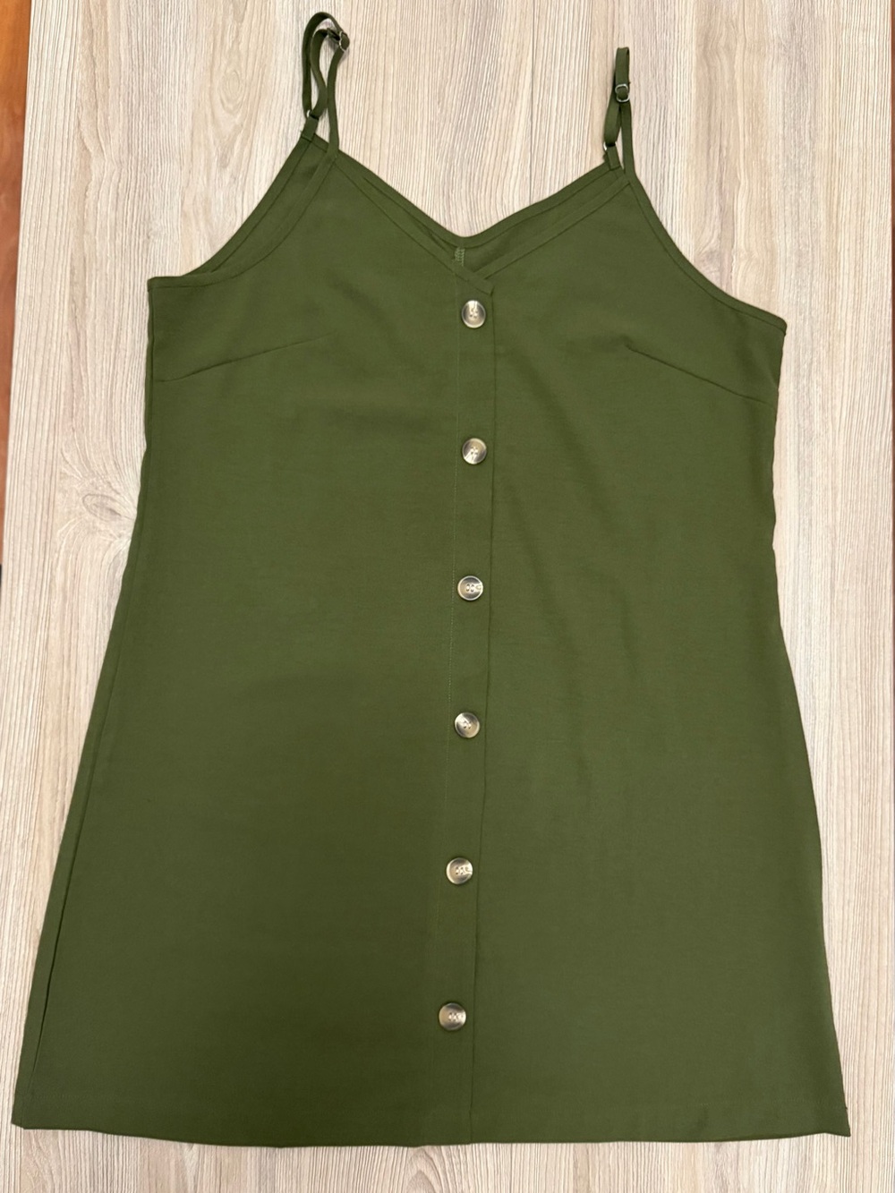 AlvaQ Women Olive Green Strappy Button V Neck Sleeveless Dress